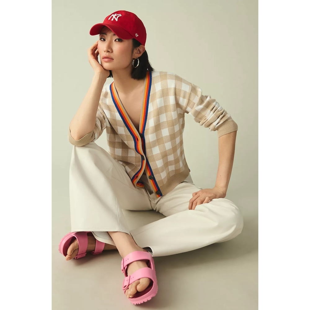 Anthropologie Kule The Dino Gingham Checkered Wool Blend Sweater Cardigan XSmall